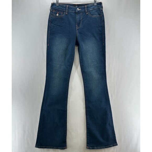 True Religion Jeans Womens 29 Becca Mid Rise Flap Bootcut Dark Washed Denim Blue - Picture 1 of 13